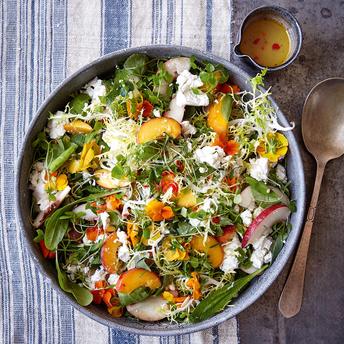 Lime-dressed nectarine, feta and chive salad