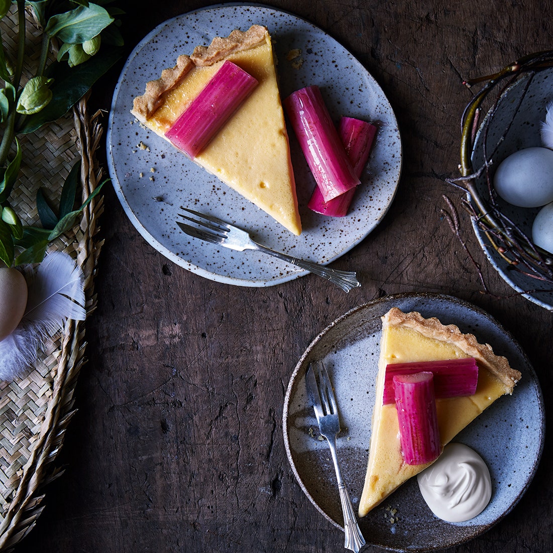 Rhubarb and custard tart