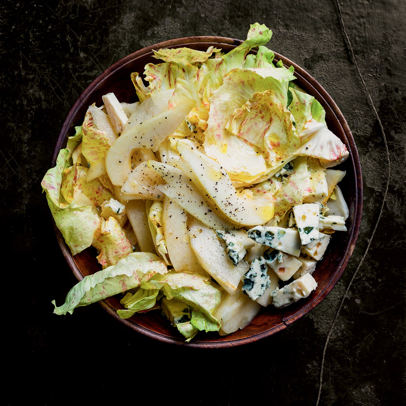 Escarole, pear and roquefort salad