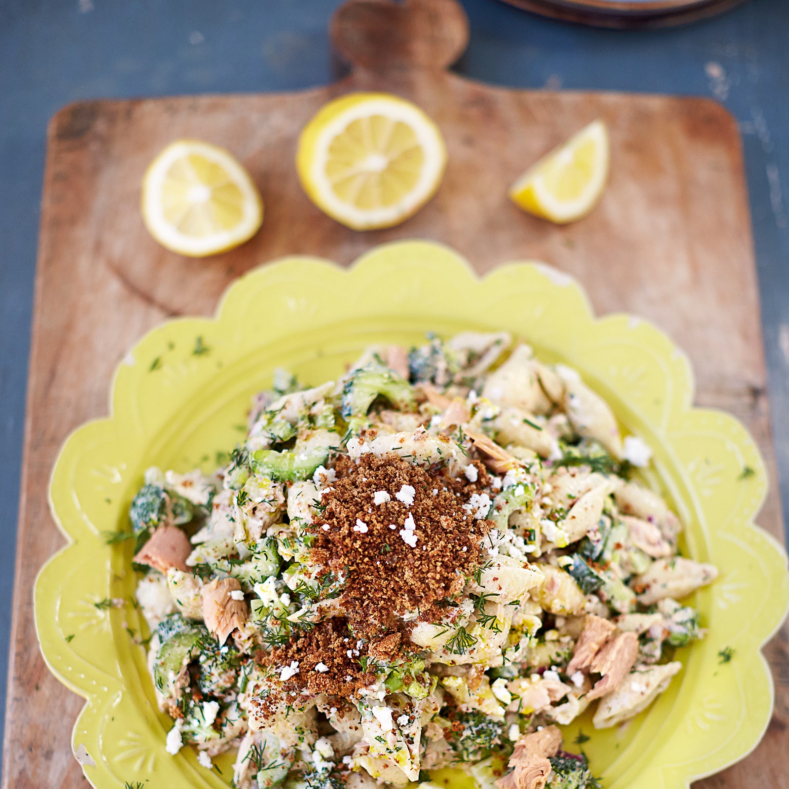 Jamie Oliver's tuna pasta salad with feta and crispy cayenne crumbs