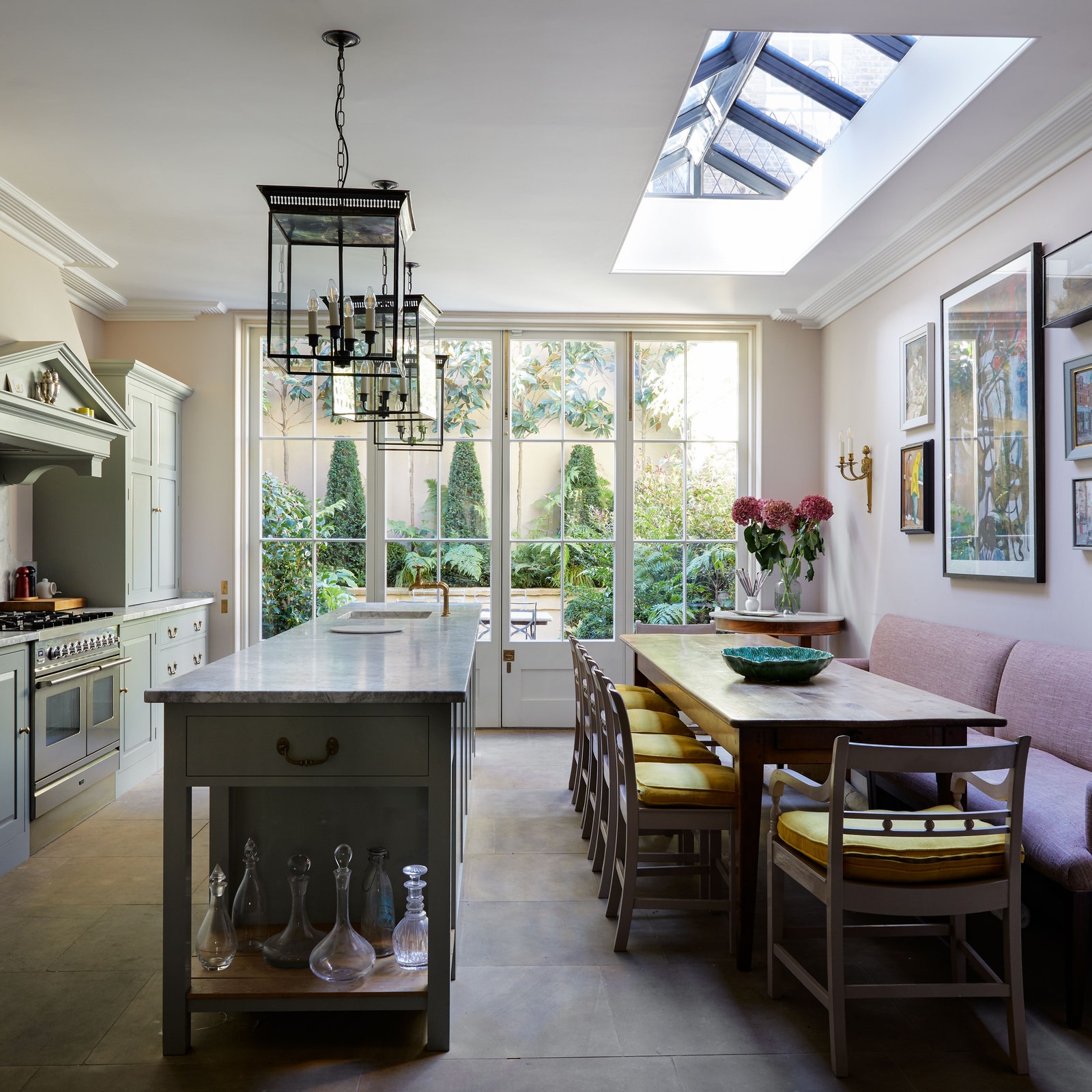 An elegant house in Chelsea layered with soft colour and thoughtfully curated art